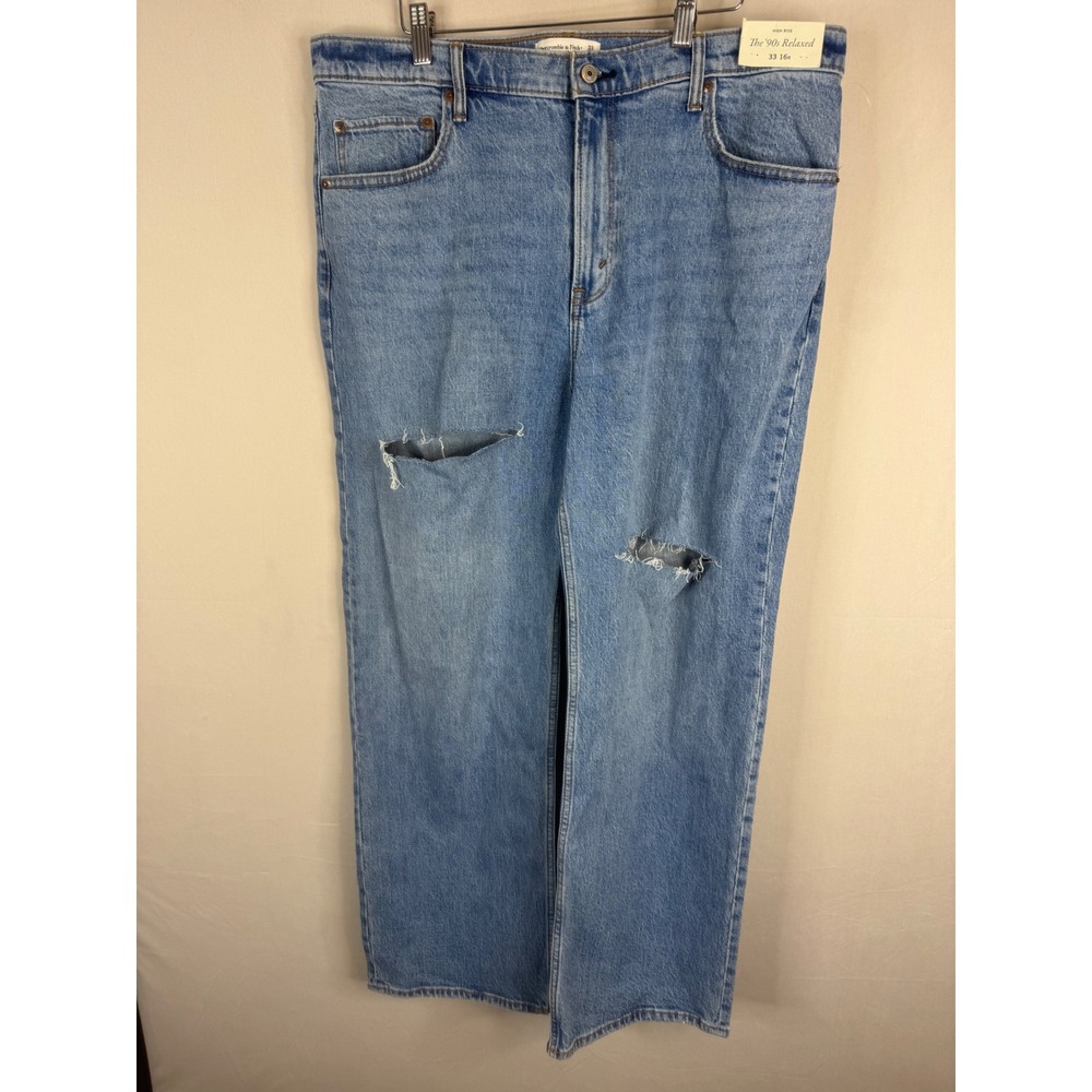 Abercrombie & Fitch The 90s Relaxed‎ High Rise Distressed Jeans 33X30 16R NWT
